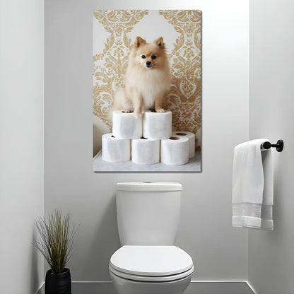 Pomeranian Toilet Tissue Throne Canvas Wall Art