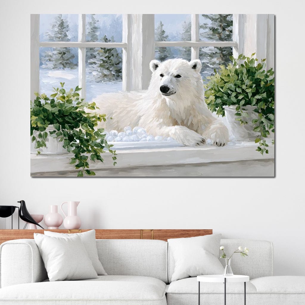 Polar Bear Winter Window Nook Canvas Wall Art