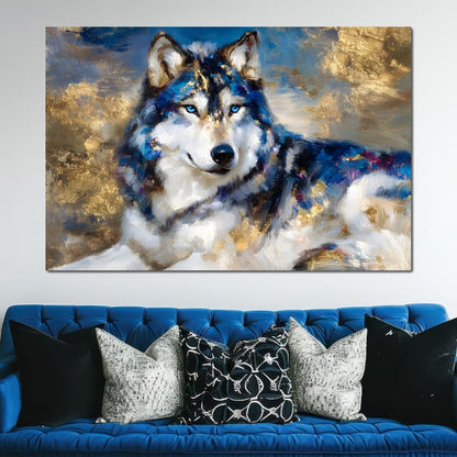 Sapphire Wolf Gold Radiance Canvas Wall Art