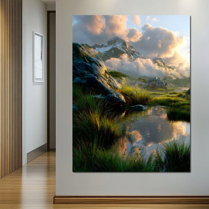 Sunlit Alpine Reflections Canvas Wall Art