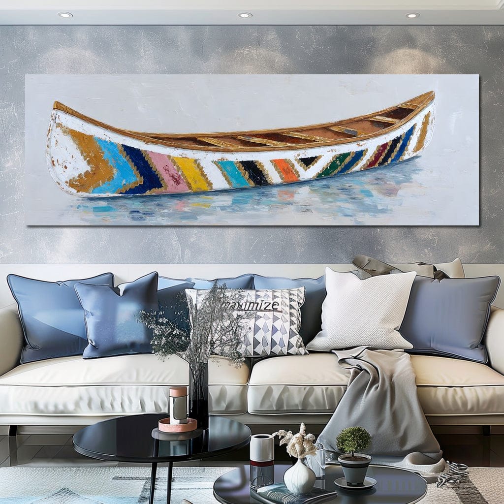 Colorful Canoe Reflections Calm Canvas Wall Art