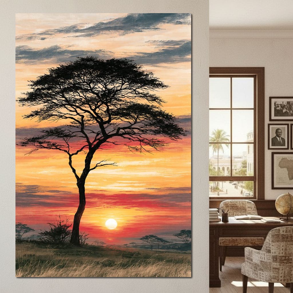 Savanna Sun Beyond The Solitary Branch Canvas Wall Art