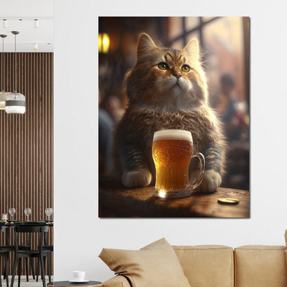 Cat Beer Canvas Wall Art
