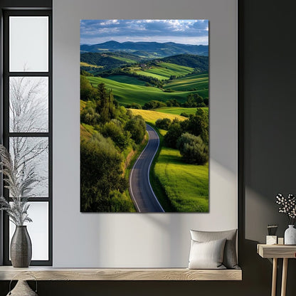 Sunlit Valley Roadscape Canvas Wall Art