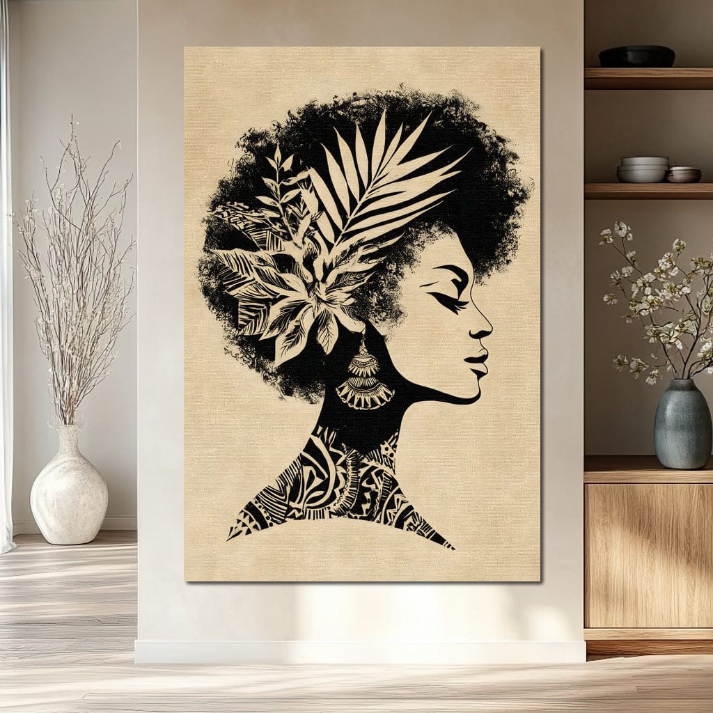 Botanical Afro Queen Silhouette Canvas Wall Art