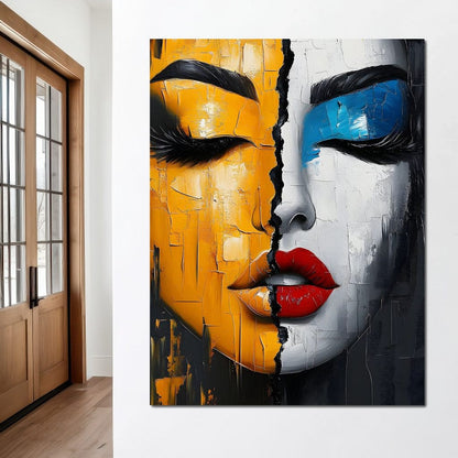 Dual Tones Modern Portrait Face Canvas Wall Art