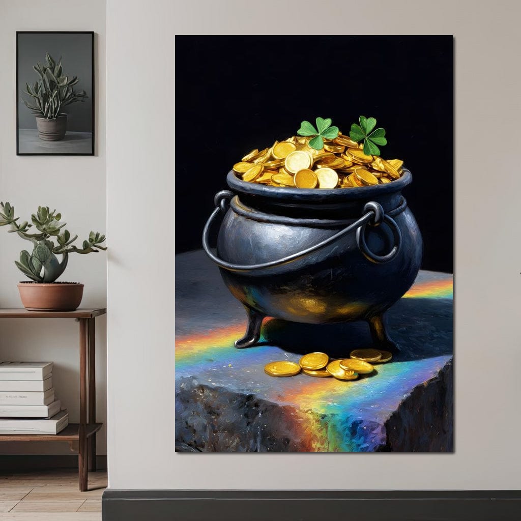Lucky Clover Gold Cauldron Canvas Wall Art