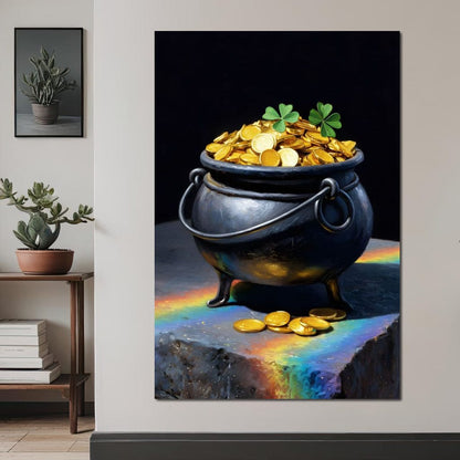 Lucky Clover Gold Cauldron Canvas Wall Art