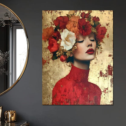 Golden Petal Crowned Reverie Canvas Wall Art