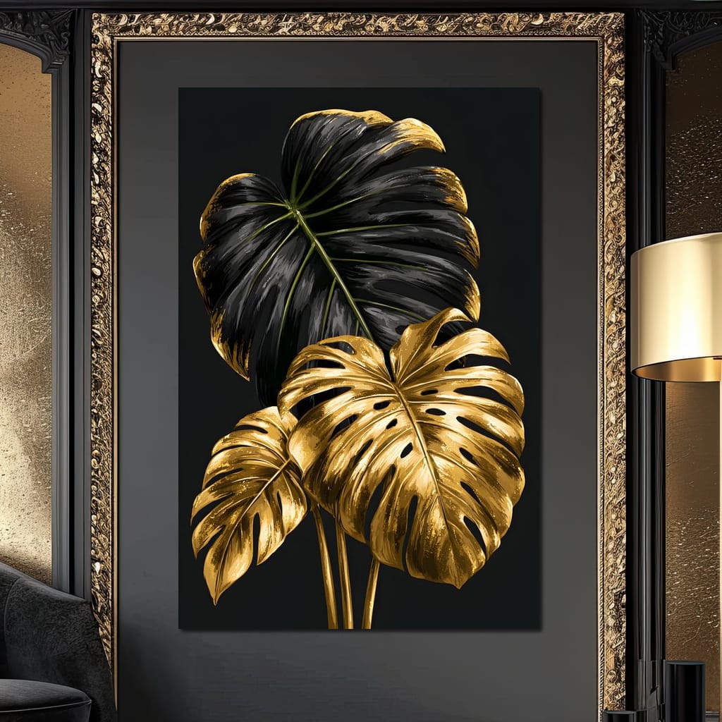 Gilded Foliage Dark Contrast Canvas Wall Art