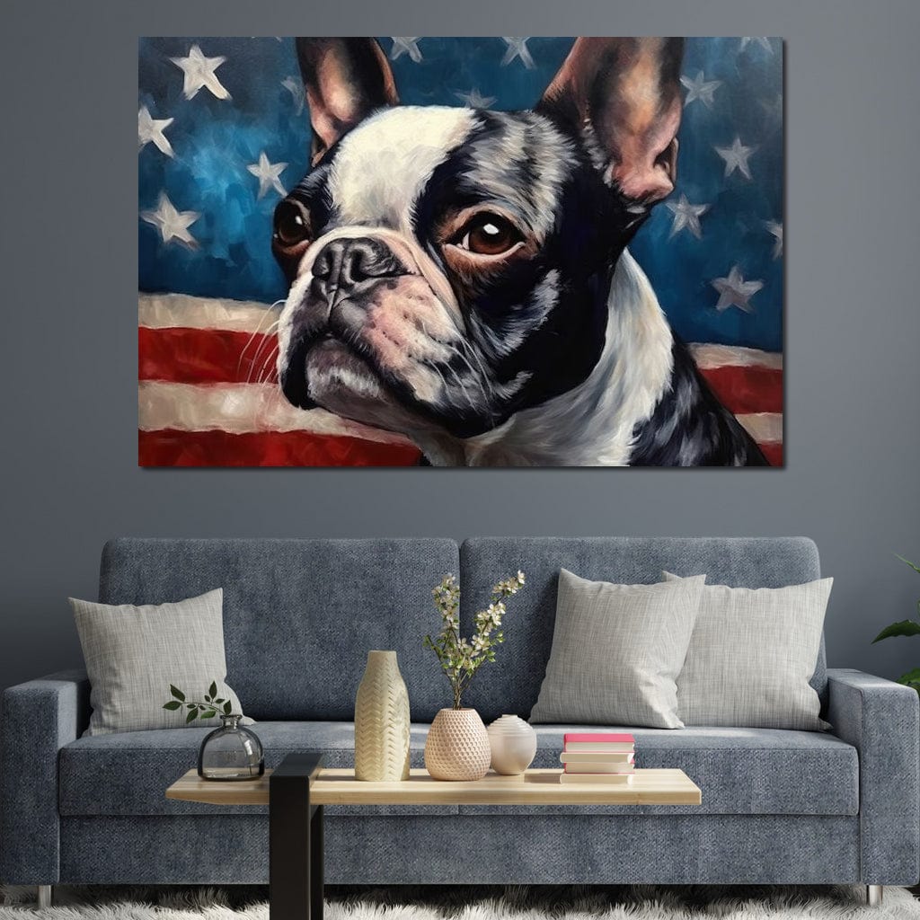 Land of the Brave Boston Terrier Canvas Wall Art
