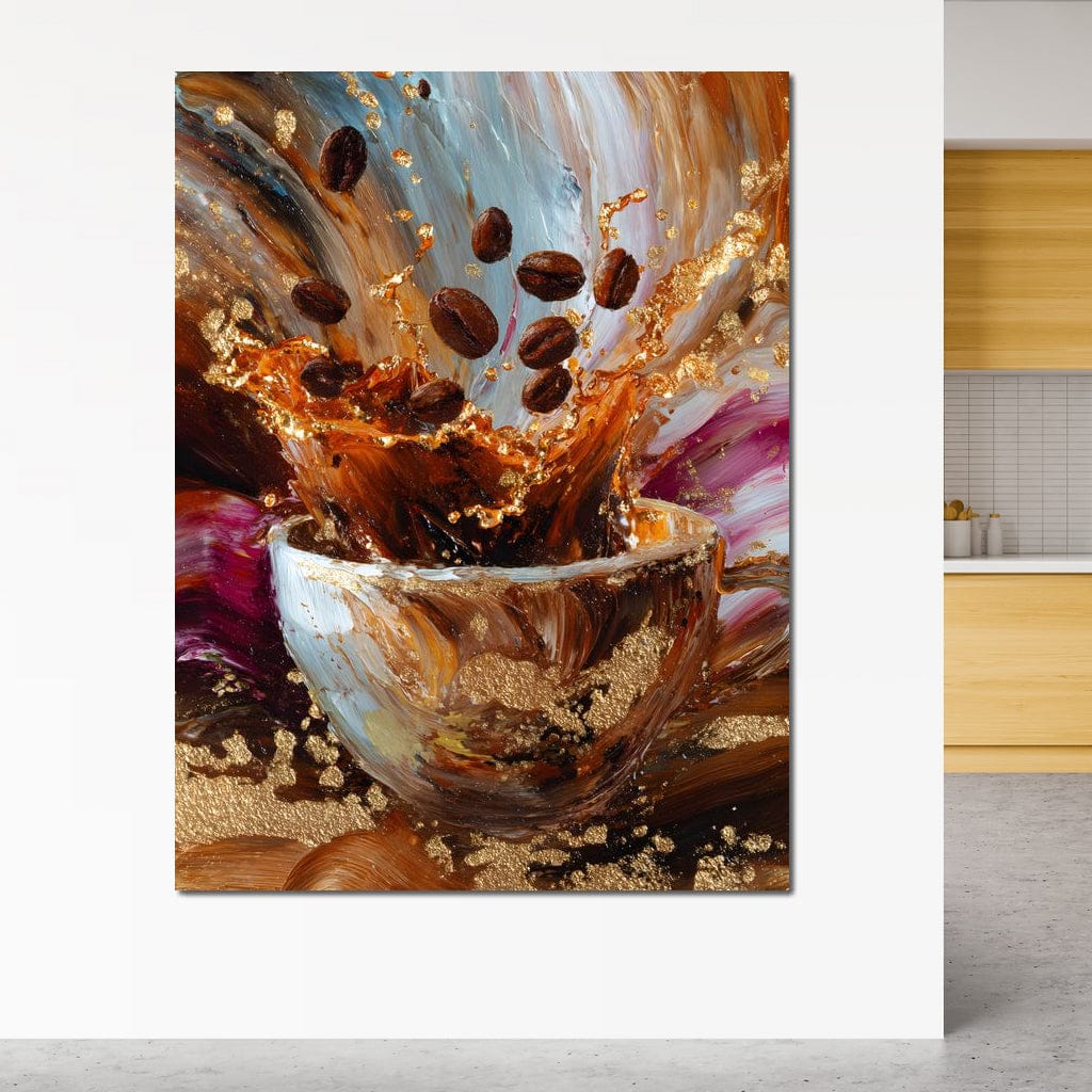 Golden Coffee Splash Reverie Canvas Wall Art