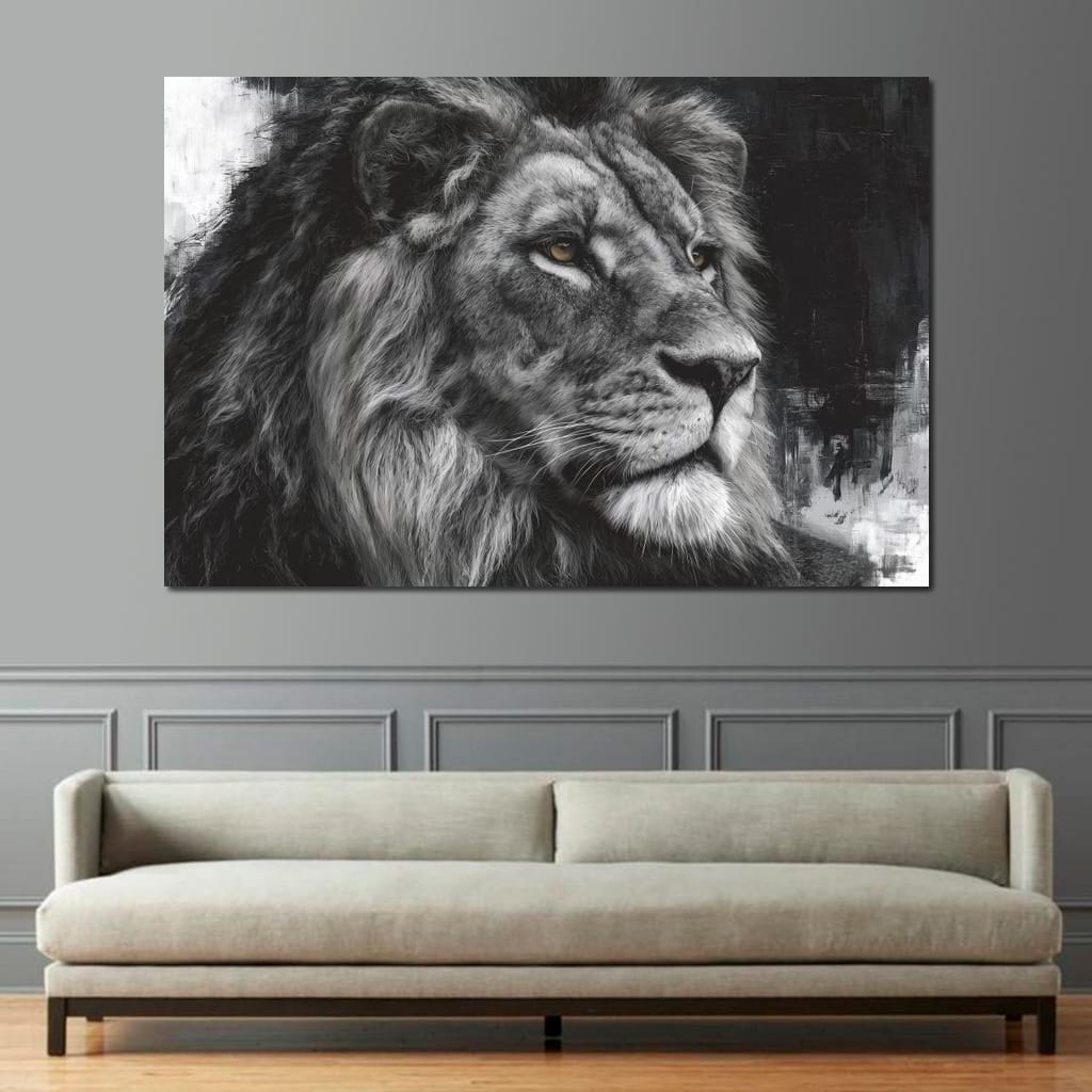 Regal Lion Monochrome Portrait Canvas Wall Art
