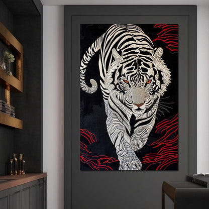White Tiger of Shadows Canvas Wall Art