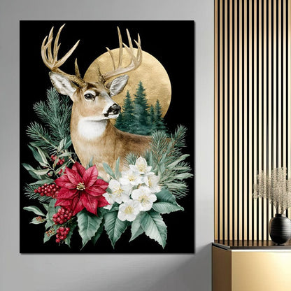 Moonlit Floral Gold Buck Canvas Wall Art