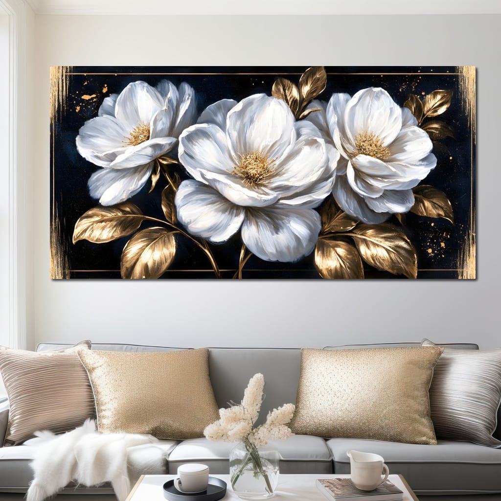 Gilded Petals On A Midnight Stage Canvas Wall Art
