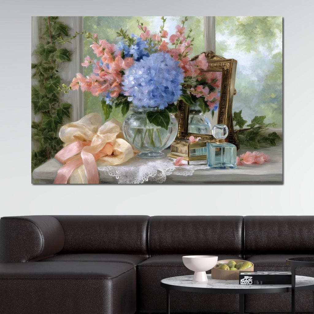 Sunlit Hydrangea Still Life Canvas Wall Art