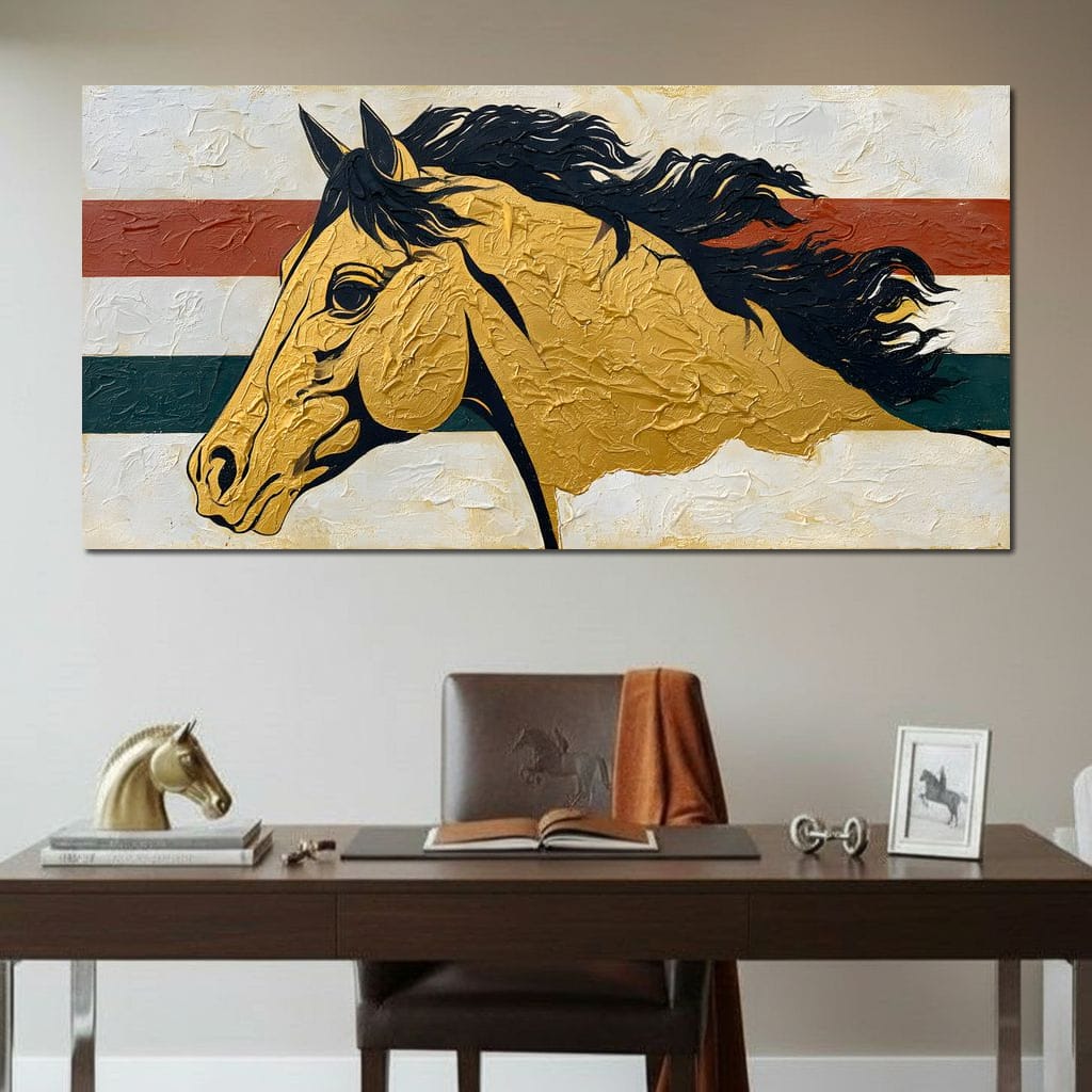 Golden Stallion Portrait Canvas Wall Art