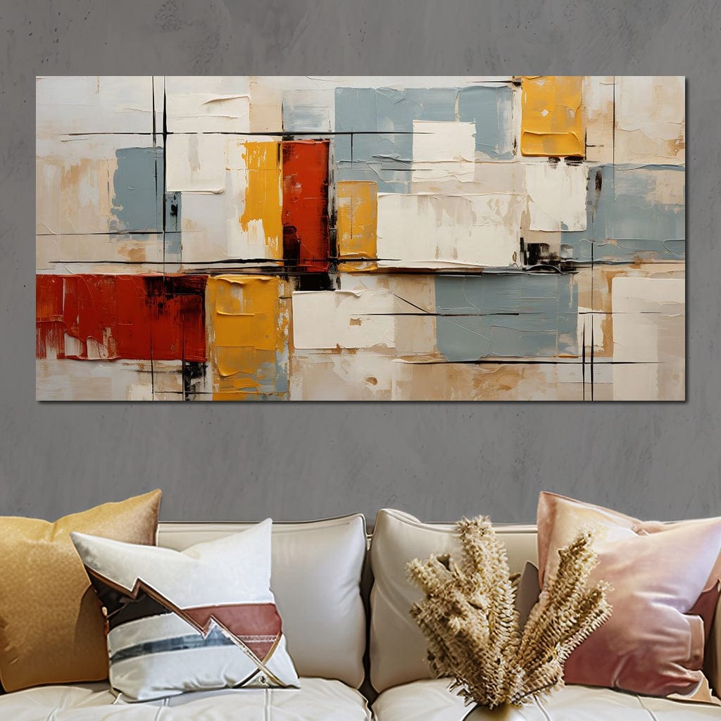 Abstract Ochre Geometry Fields Canvas Wall Art