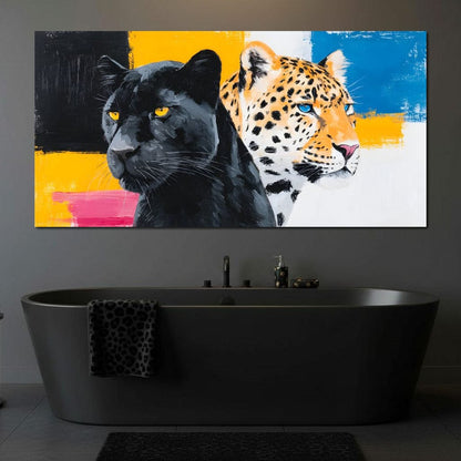 Dual Panther Leopard Portrait Canvas Wall Art