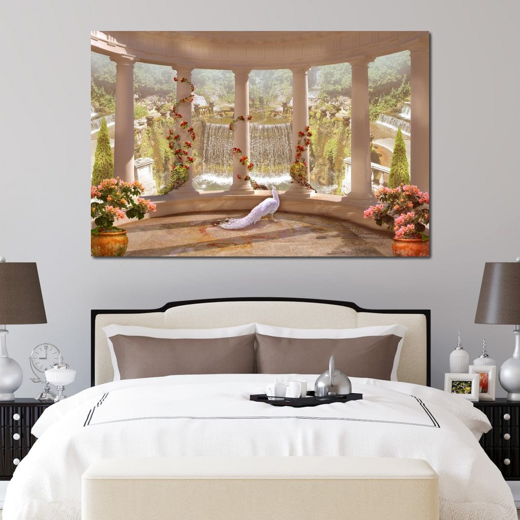 Classical Garden & Waterfall Canvas Wall Art