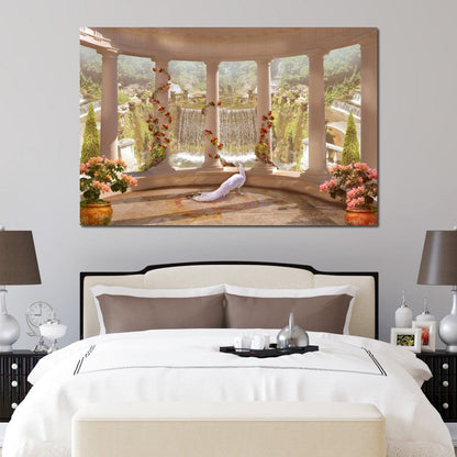 Classical Garden & Waterfall Canvas Wall Art