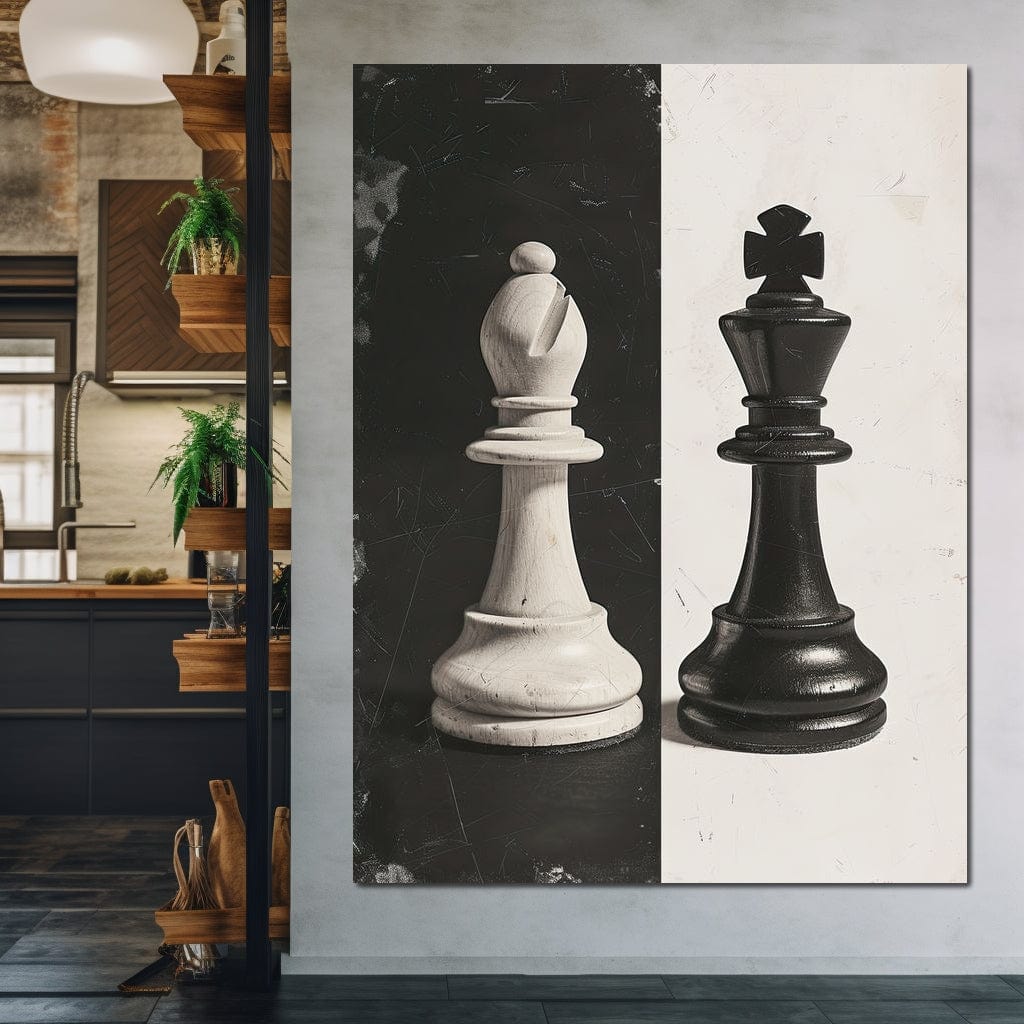 Black and White Chess Encounter Canvas Wall Art
