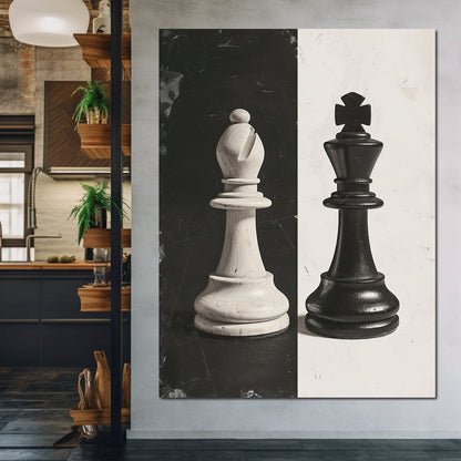 Black and White Chess Encounter Canvas Wall Art