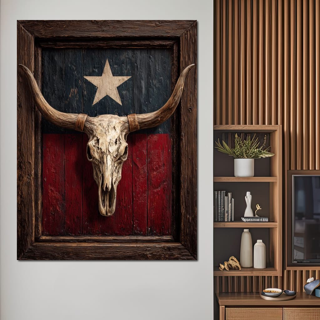 Texas Longhorn Lone Star Barnwood Canvas Wall Art