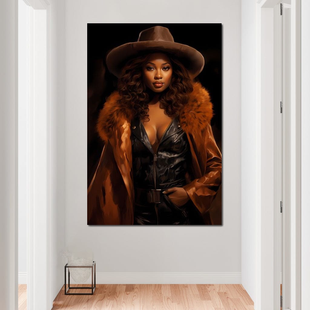 African Woman in Brown Fur Canvas Wall Art