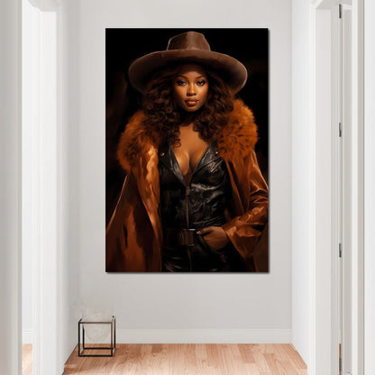 African Woman in Brown Fur Canvas Wall Art