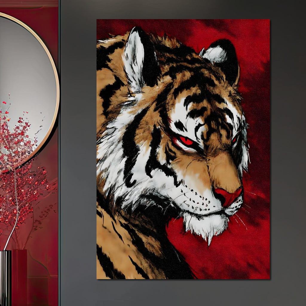 Fierce Tiger Blood Moon Roar Canvas Wall Art