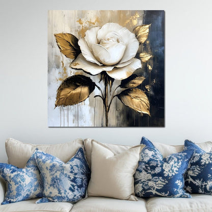 Golden Petals Against Contrast Canvas Wall Art