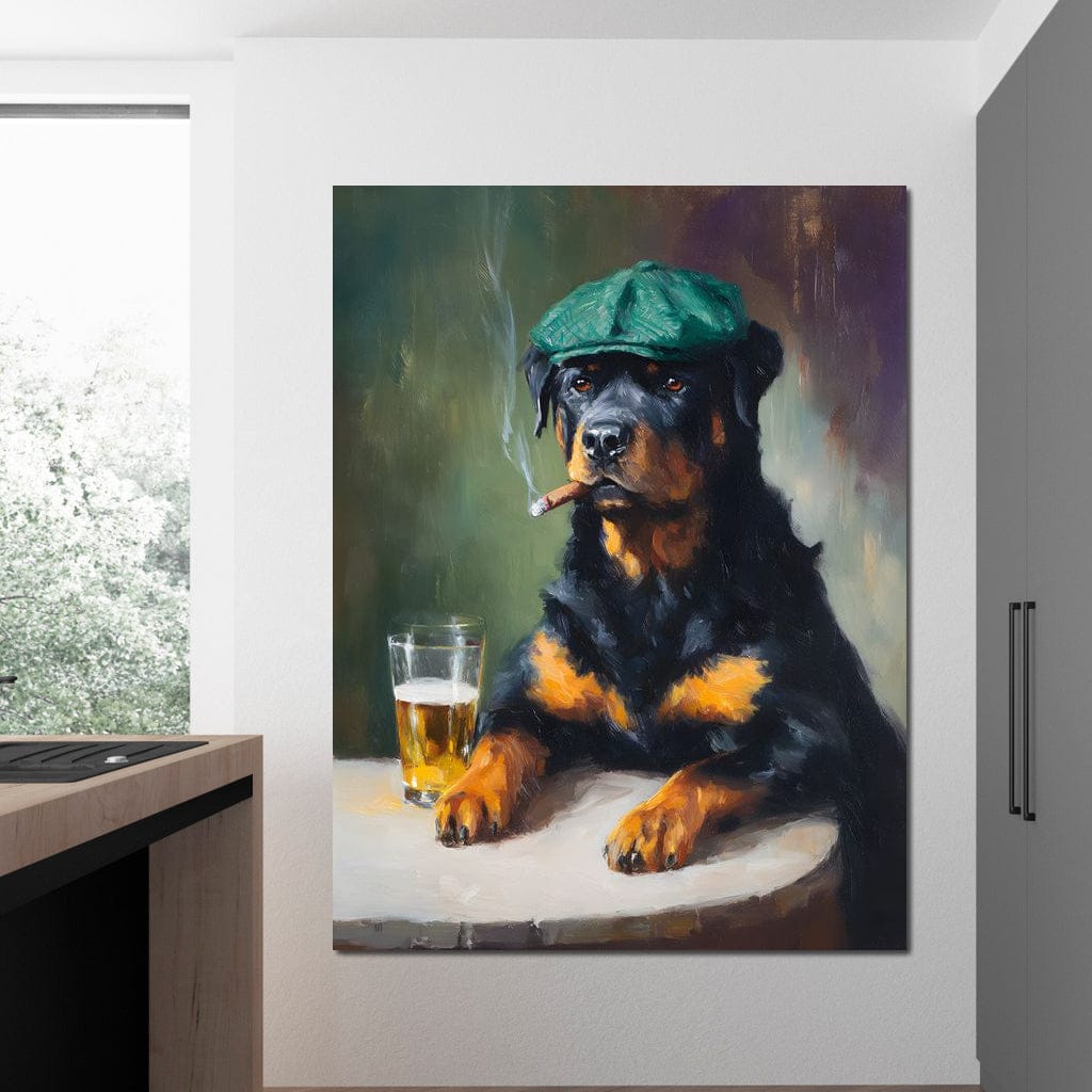 Rottweiler Irish Pub Night Canvas Wall Art