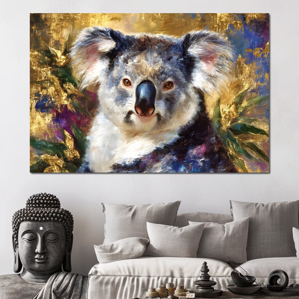 Golden Koala Portrait Glow Canvas Wall Art
