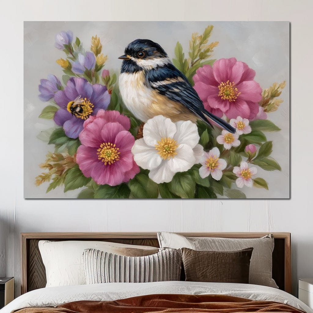 Chickadee Garden Blossom Song Canvas Wall Art