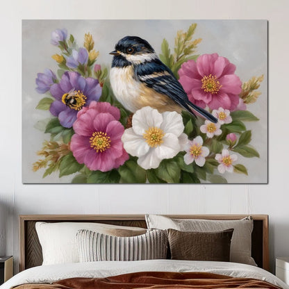 Chickadee Garden Blossom Song Canvas Wall Art