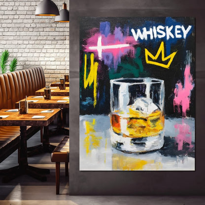 Whiskey Crown Rocks Glass Neon Canvas Wall Art