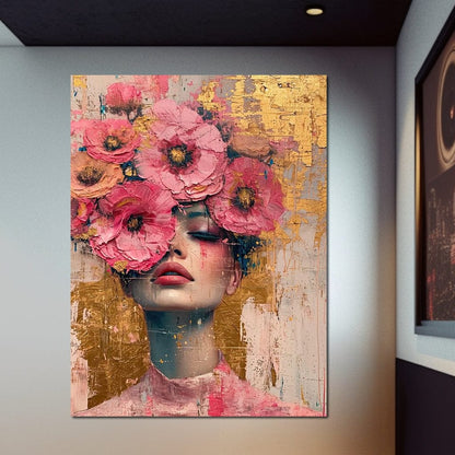 Bloomed Reverie in Gold Canvas Wall Art