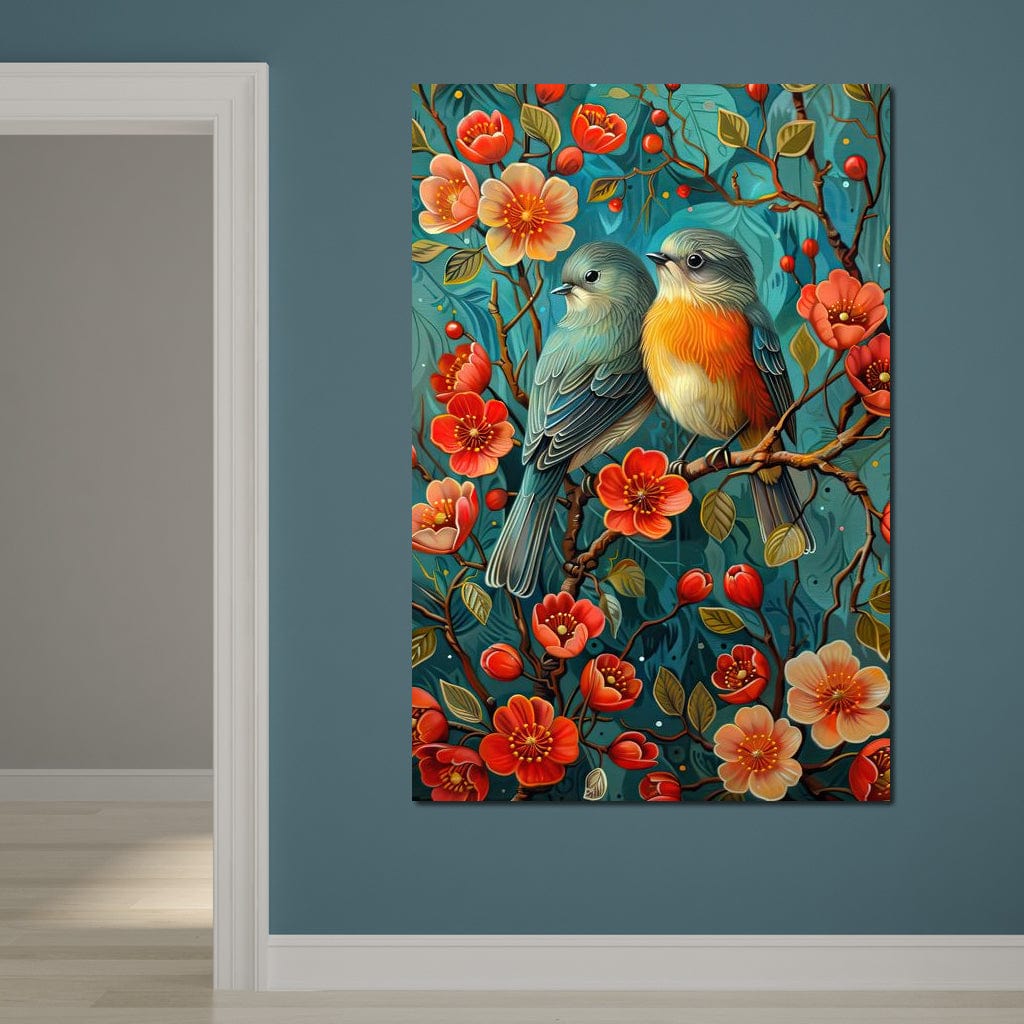 Songbirds Perched in Blooms Canvas Wall Art
