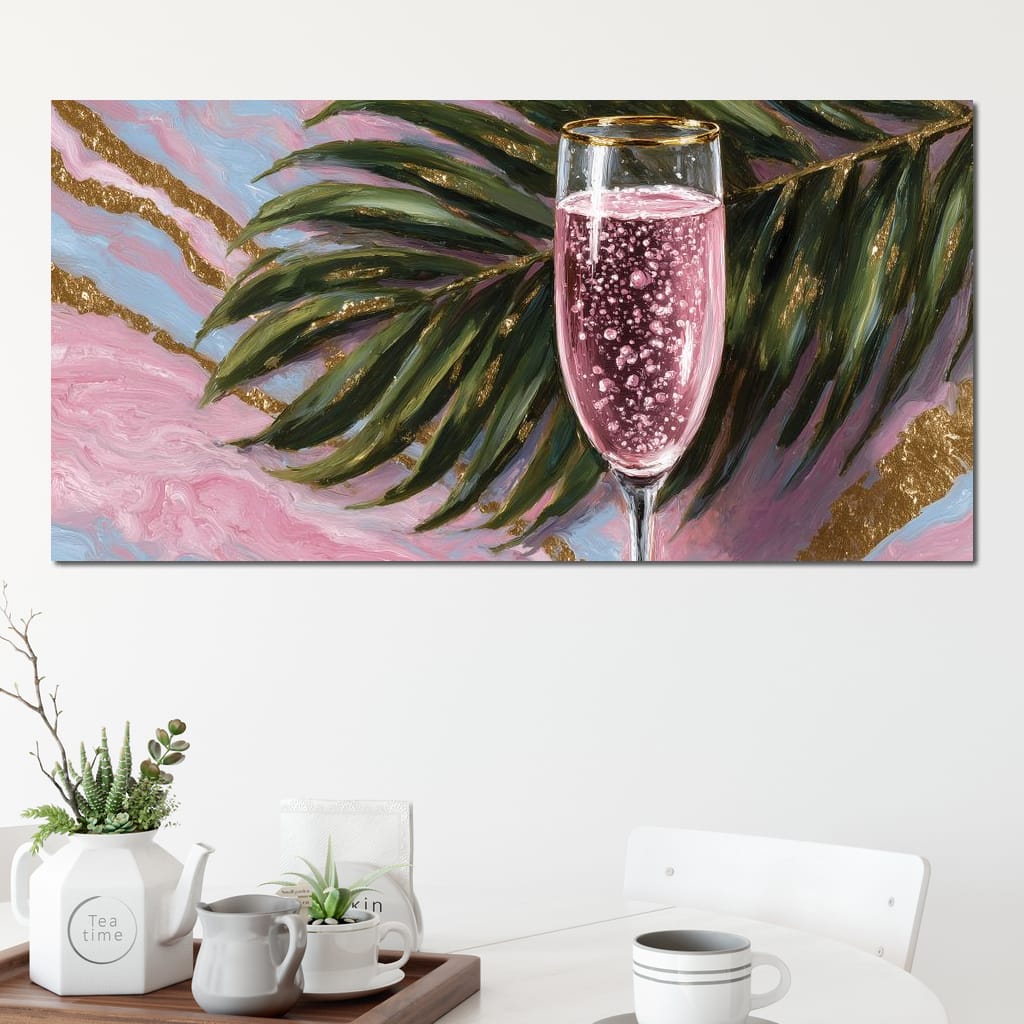 Pink Champagne Palm Luxe Canvas Wall Art