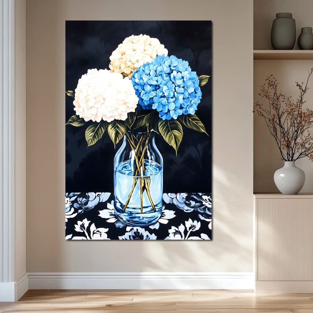Hydrangea Dream in Glass Vase Canvas Wall Art