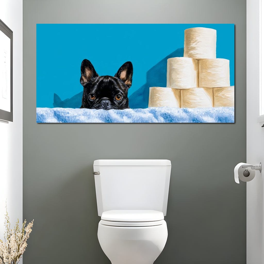 French Bulldog Bathroom Peek Canvas Wall Art