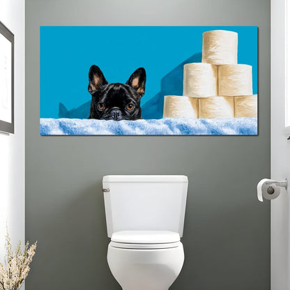 French Bulldog Bathroom Peek Canvas Wall Art