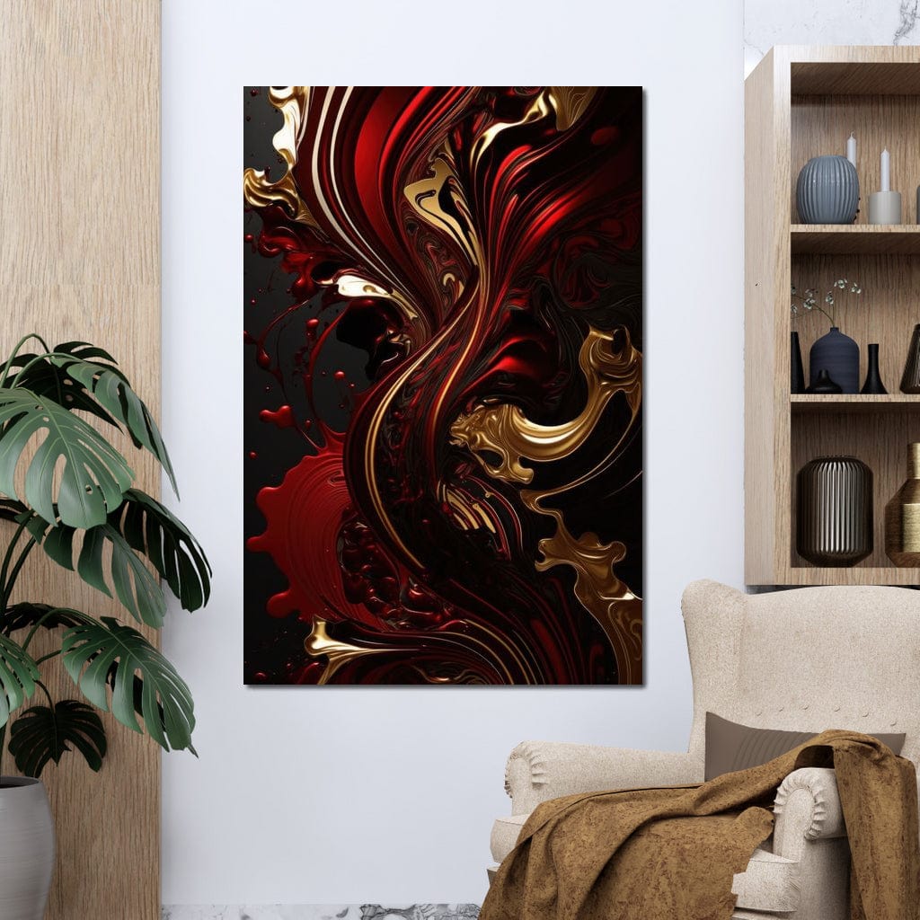 The Marble-Lux Collection: Dark Red & Vibrant Gold 09 Canvas Wall Art