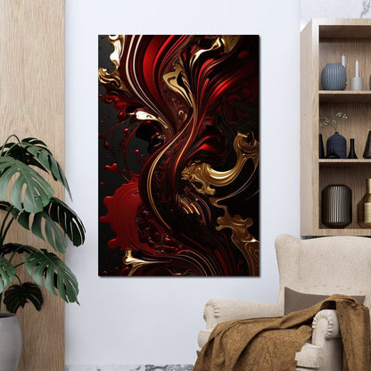 The Marble-Lux Collection: Dark Red & Vibrant Gold 09 Canvas Wall Art