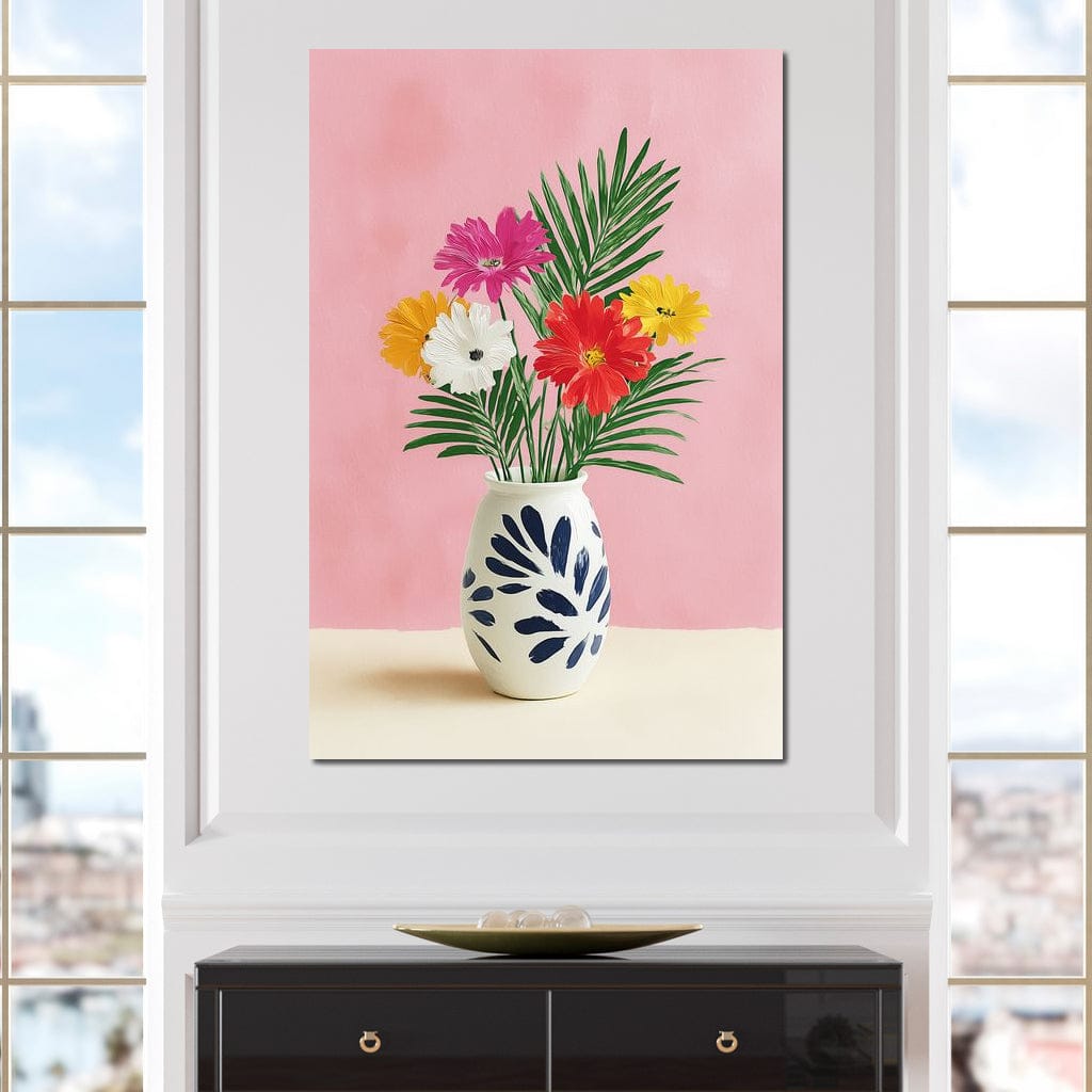 Pink Vase Garden Bouquet Canvas Wall Art