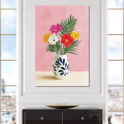 Pink Vase Garden Bouquet Canvas Wall Art