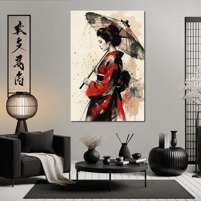 Japanese Woman with Umbrella Canvas Wall Art