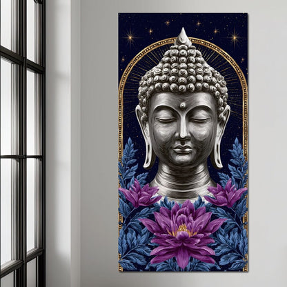 Buddha Lotus Radiance Under Stars Canvas Wall Art